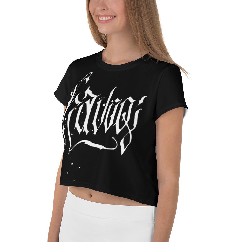 Havoq Calligraphy Crop T-Shirt in Black with White Ink