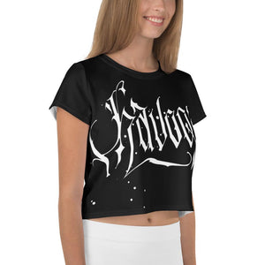 Havoq Calligraphy Crop T-Shirt in Black with White Ink