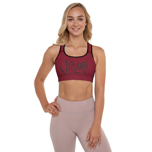 Havoq Calligraphy Padded Sports Bra in Dark Red with Black Ink