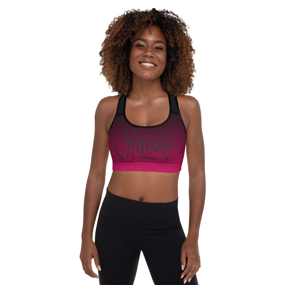 Havoq Calligraphy Padded Sports Bra in Pink Fade with Black Ink