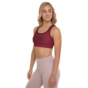 Havoq Calligraphy Padded Sports Bra in Dark Red with Black Ink