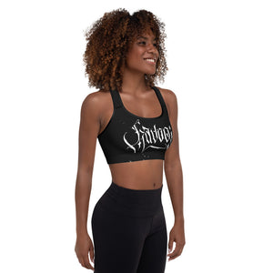 Havoq Calligraphy Padded Sports Bra in Black with White Ink