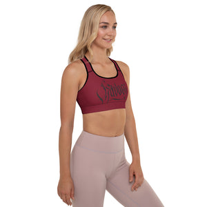 Havoq Calligraphy Padded Sports Bra in Dark Red with Black Ink