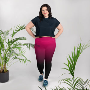 Havoq Calligraphy Plus Size Leggings in Pink Fade with Black Ink