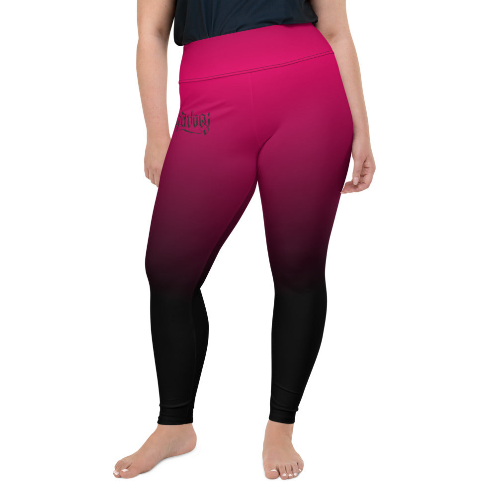 Havoq Calligraphy Plus Size Leggings in Pink Fade with Black Ink