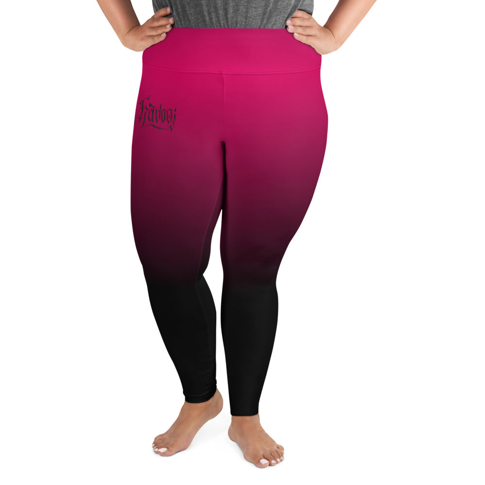 Havoq Calligraphy Plus Size Leggings in Pink Fade with Black Ink