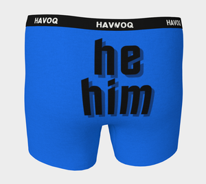 He/Him Pronouns Geometric Blue Boxer Briefs by Havoq