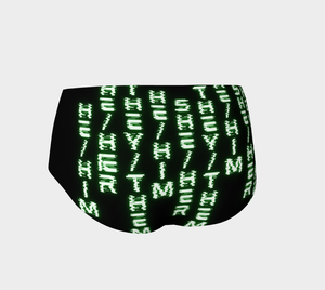 Nerdy Code Pronouns Neon Green Blacklight Reactive Mini Shorts