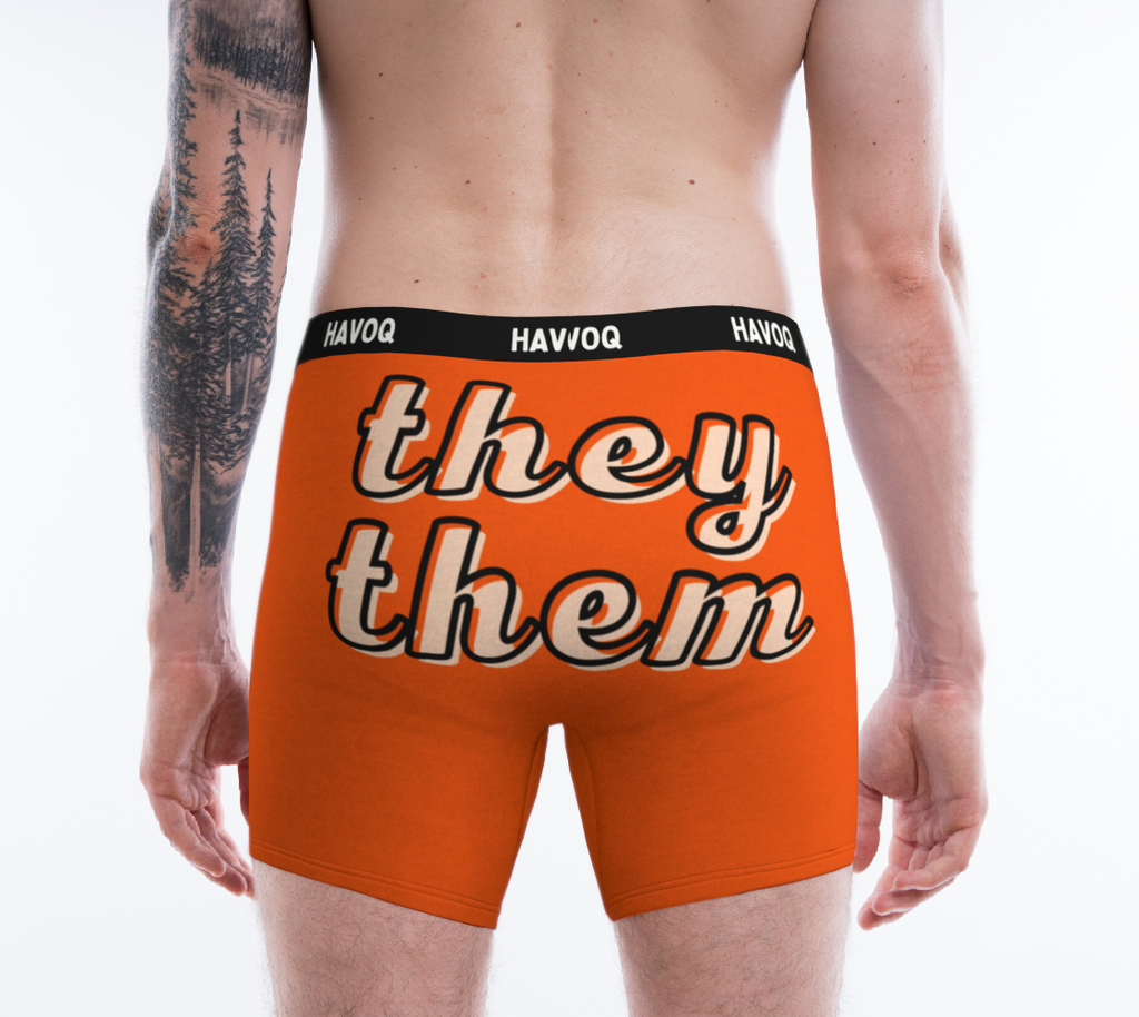 They/Them Pronouns Cute Orange Boxer Briefs by Havoq