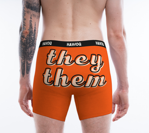 They/Them Pronouns Cute Orange Boxer Briefs by Havoq