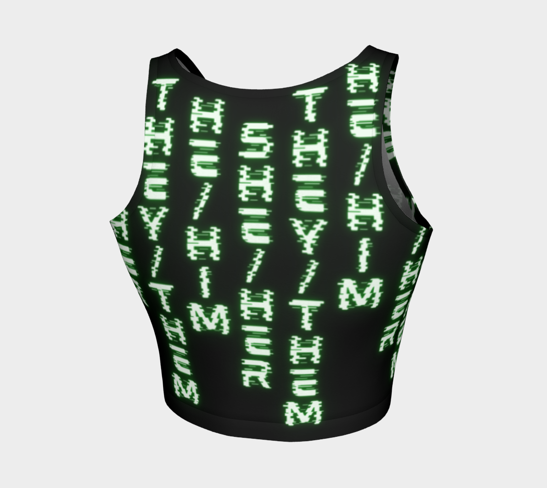 Nerdy Code Pronouns Neon Green Blacklight Reactive Athletic Crop Top