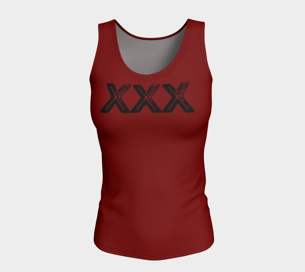 XXX Distressed on Dark Red Fitted Long Tank Top