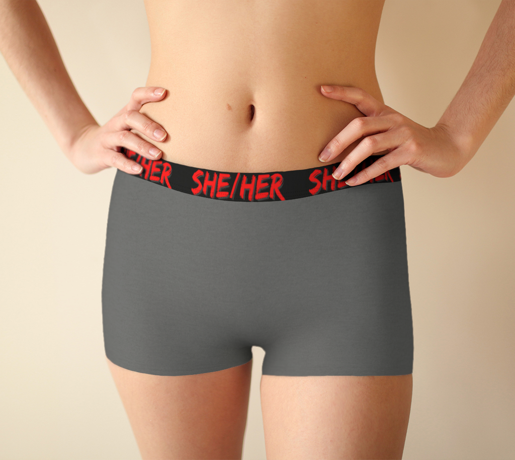 She/Her Pronouns Grey Boyshorts