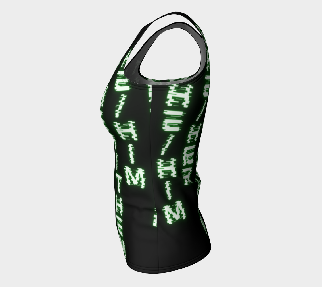 Nerdy Code Pronouns Neon Green Blacklight Reactive Fitted Long Tank Top