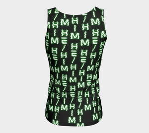 He/Him Nerdy Code Pronouns Neon Green Fitted Tank Top