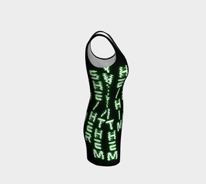 Nerdy Code Pronouns Neon Green Bodycon Dress