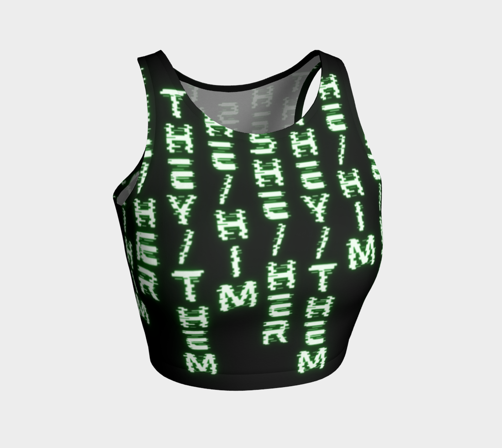 Nerdy Code Pronouns Neon Green Blacklight Reactive Athletic Crop Top