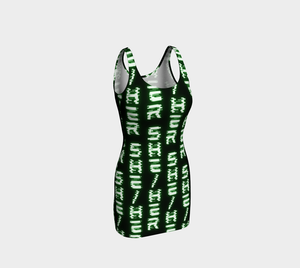 She/Her Nerdy Code Pronouns Neon Green Bodycon Dress