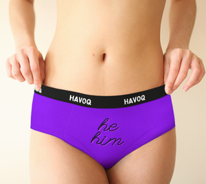 He/Him Pronouns Pretty Purple Cheeky Briefs by Havoq