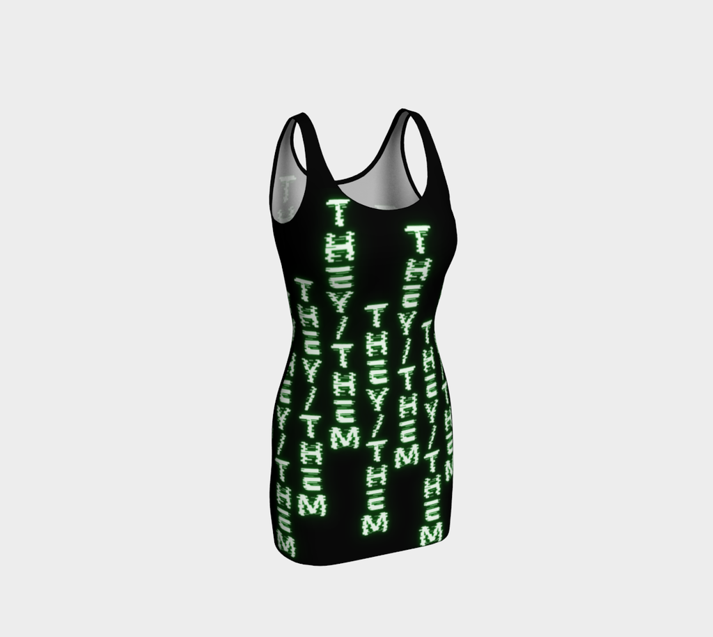 They/Them Nerdy Code Pronouns Neon Green Bodycon Dress