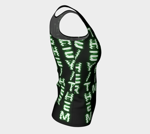 Nerdy Code Pronouns Neon Green Blacklight Reactive Fitted Long Tank Top