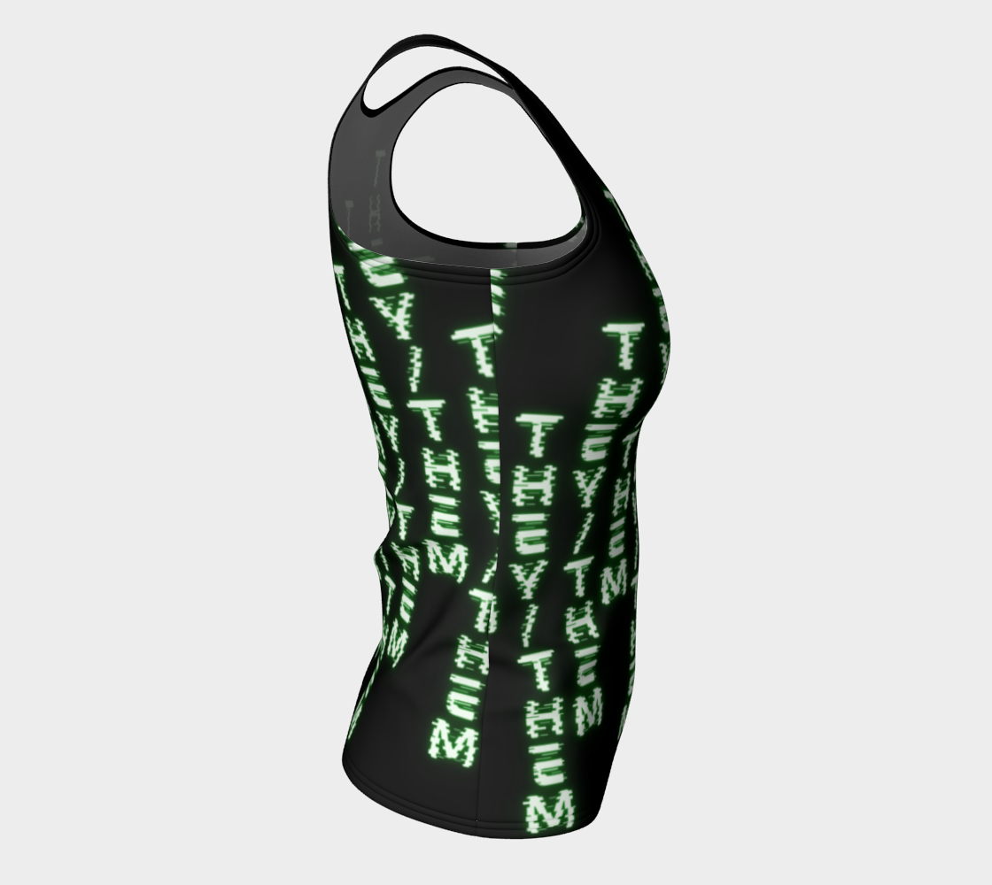 They/Them Nerdy Code Pronouns Neon Green Fitted Long Tank Top