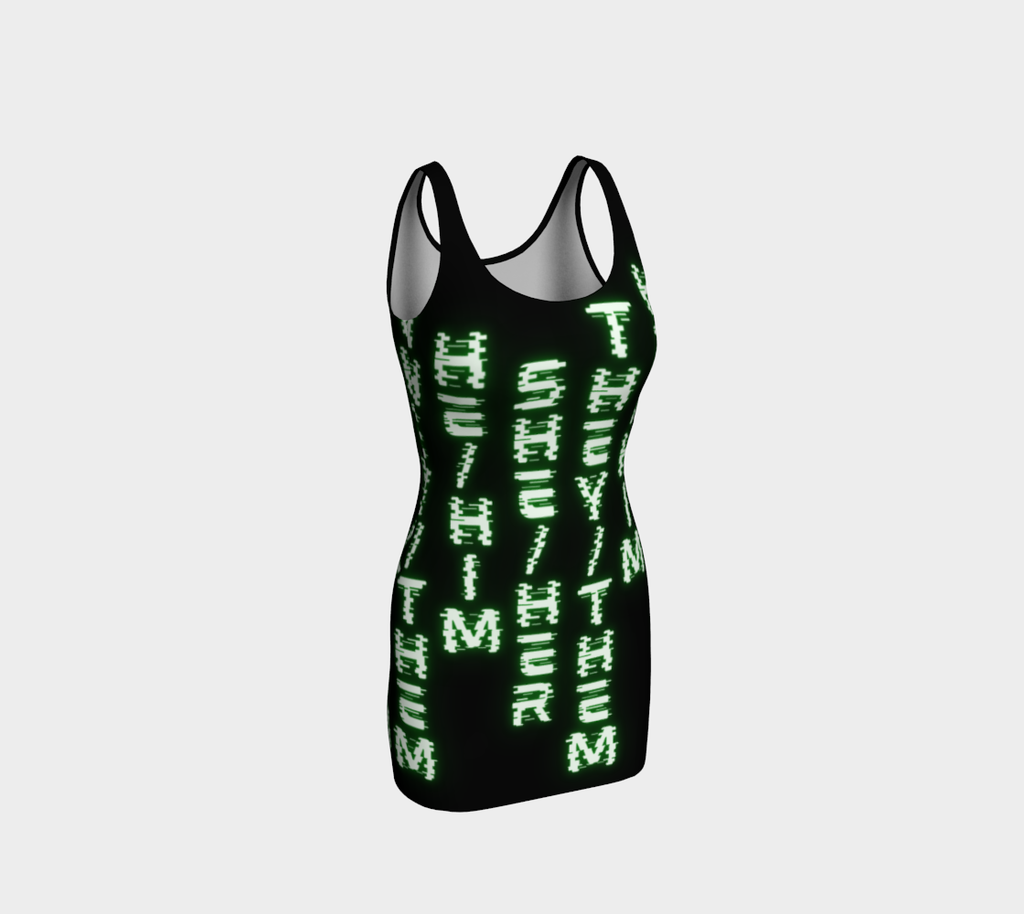 Nerdy Code Pronouns Neon Green Bodycon Dress