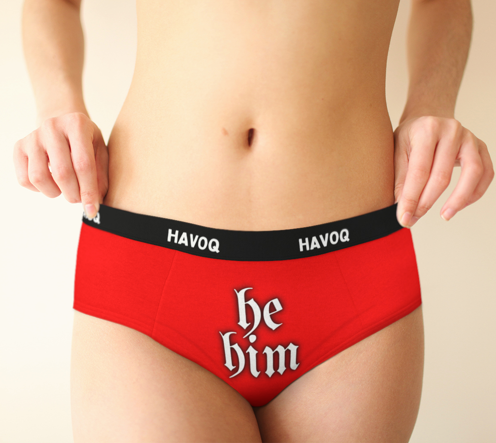 He/Him Pronouns Red Regal Cheeky Briefs by Havoq