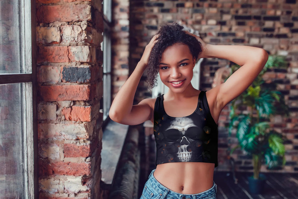 Skull and Rose Petals Athletic Crop Top