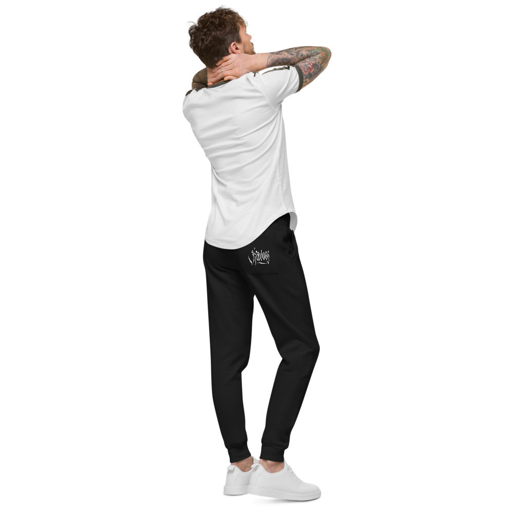 Havoq Calligraphy Fleece Joggers in black or charcoal with white ink for any gender