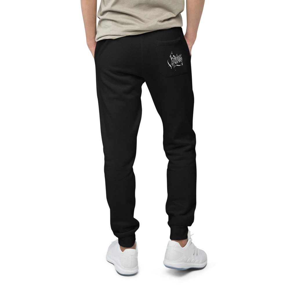 Havoq Calligraphy Fleece Joggers in black or charcoal with white ink for any gender