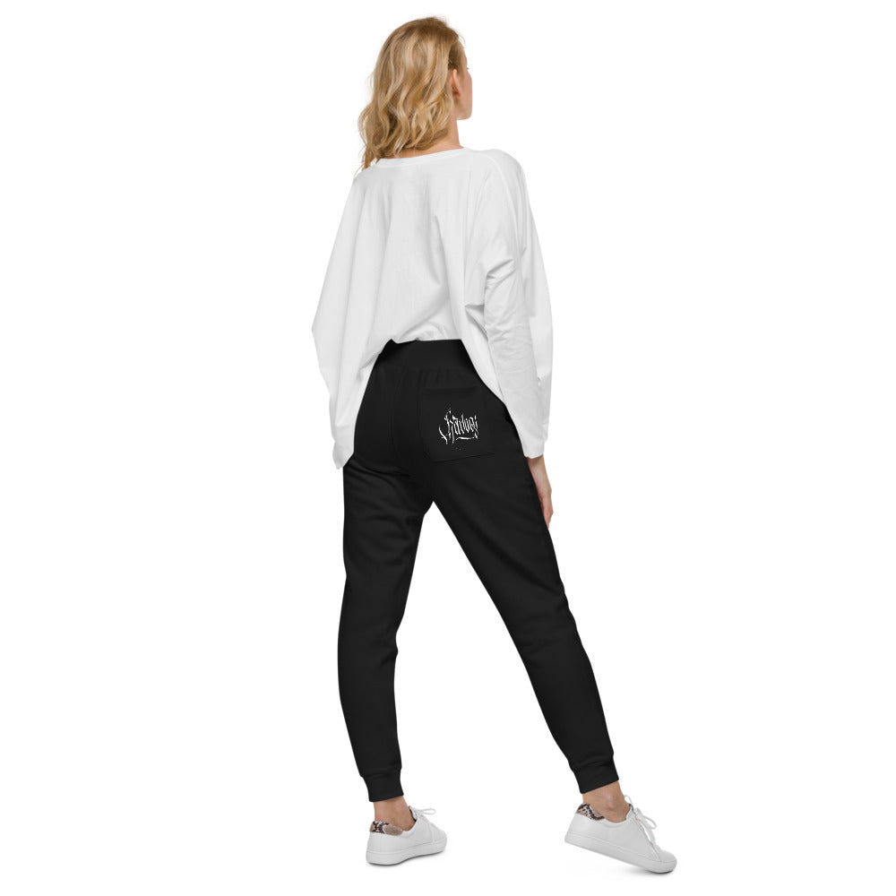 Havoq Calligraphy Fleece Joggers in black or charcoal with white ink for any gender