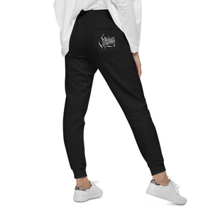 Havoq Calligraphy Fleece Joggers in black or charcoal with white ink for any gender