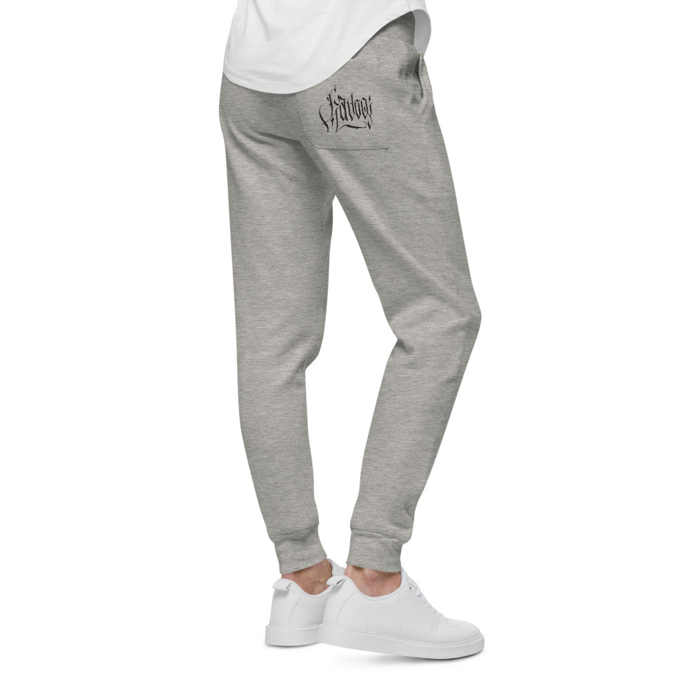 Havoq Calligraphy Fleece Joggers in white or grey with black ink for any gender