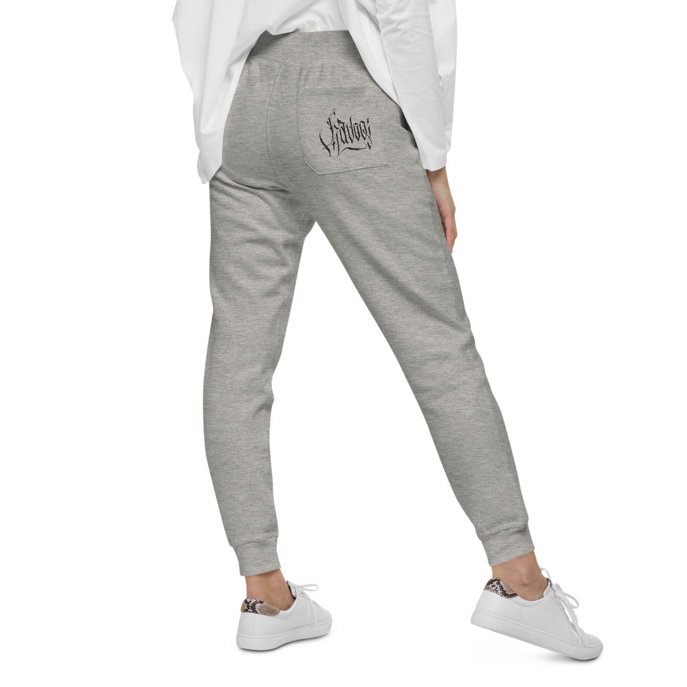 Havoq Calligraphy Fleece Joggers in white or grey with black ink for any gender