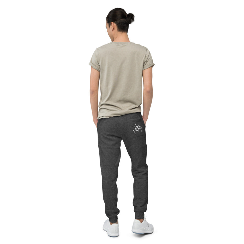 Havoq Calligraphy Fleece Joggers in black or charcoal with white ink for any gender