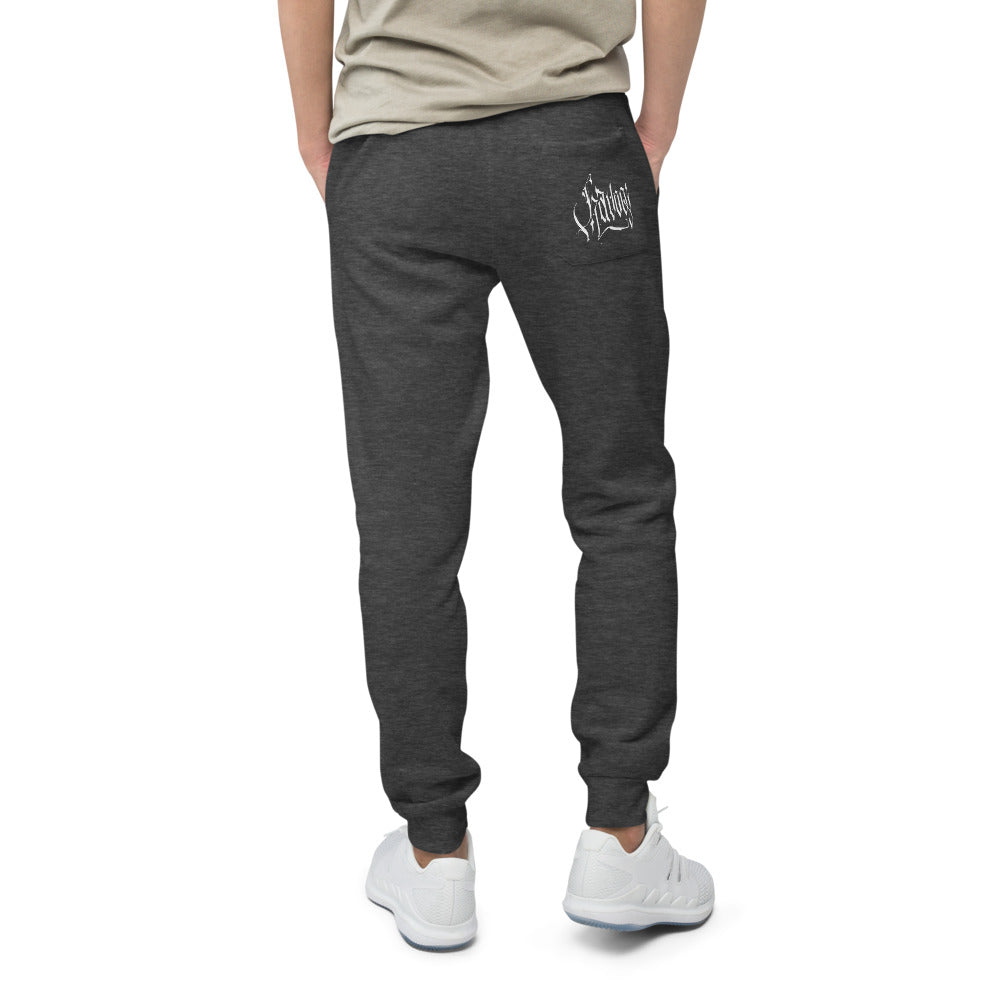 Havoq Calligraphy Fleece Joggers in black or charcoal with white ink for any gender