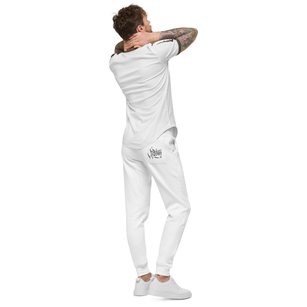 Havoq Calligraphy Fleece Joggers in white or grey with black ink for any gender