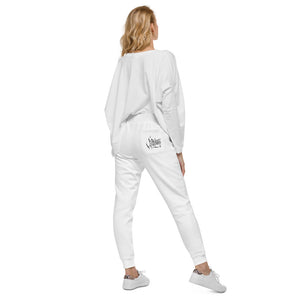 Havoq Calligraphy Fleece Joggers in white or grey with black ink for any gender