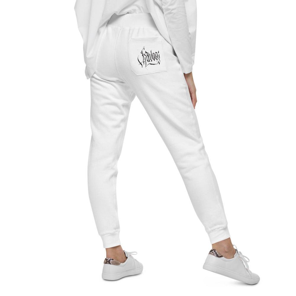 Havoq Calligraphy Fleece Joggers in white or grey with black ink for any gender