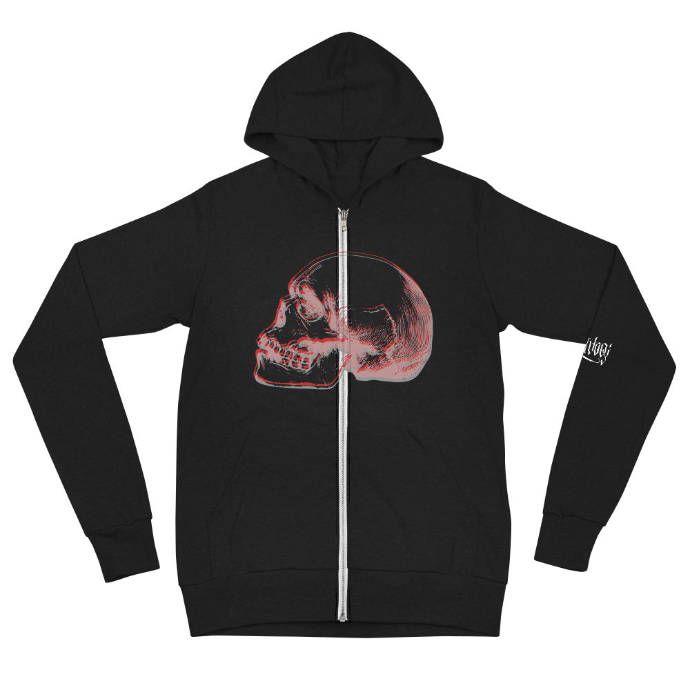 Layered Effect Skull Unisex Lightweight Zip Hoodie