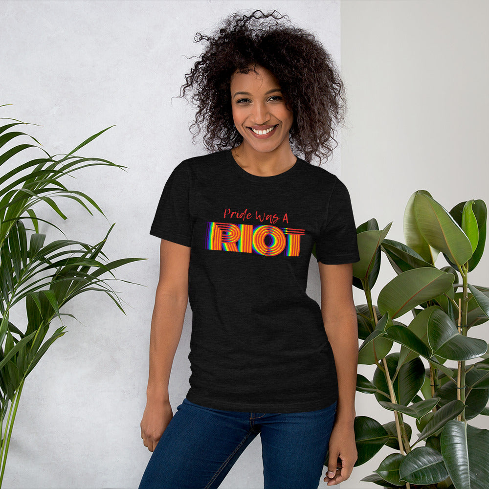 Pride Was A RIOT Fire Rainbow Line Print Short-Sleeve Unisex T-Shirt by Havoq (Bella + Canvas 3001)