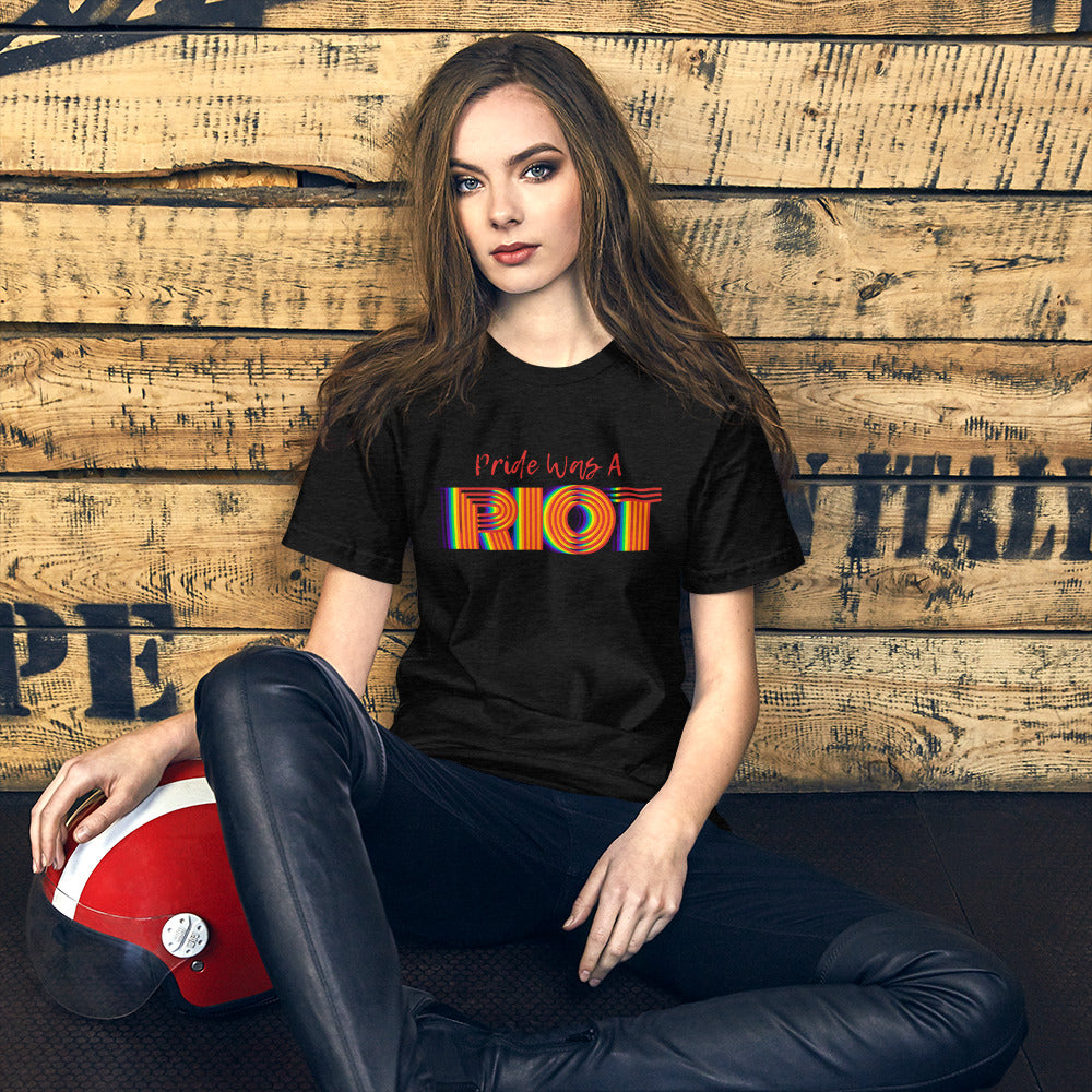 Pride Was A RIOT Fire Rainbow Line Print Short-Sleeve Unisex T-Shirt by Havoq (Bella + Canvas 3001)