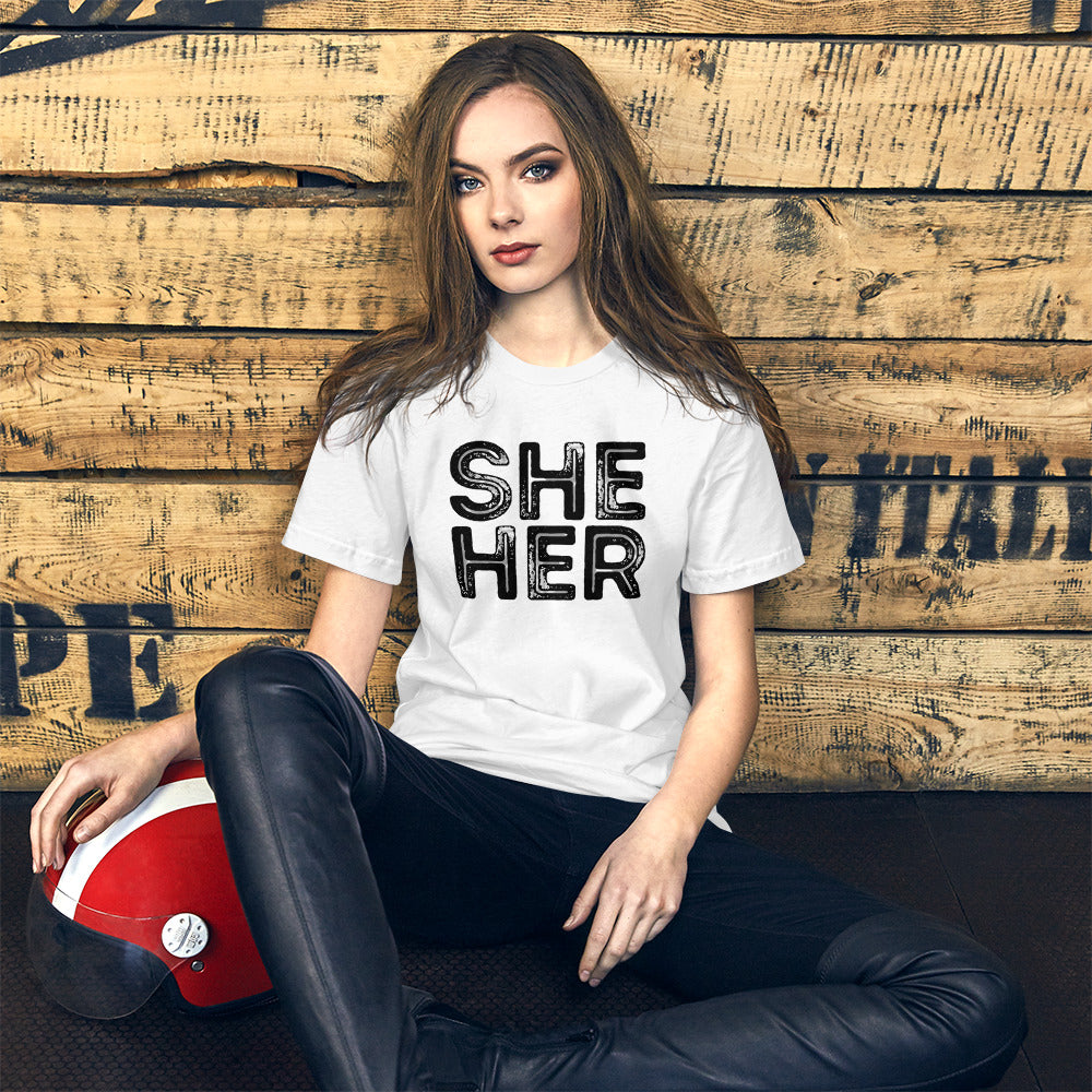 Grunge She/Her Pronouns Basic T-Shirt by Havoq