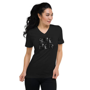 Grunge She/Her Pronouns Short Sleeve V-Neck T-Shirt by Havoq