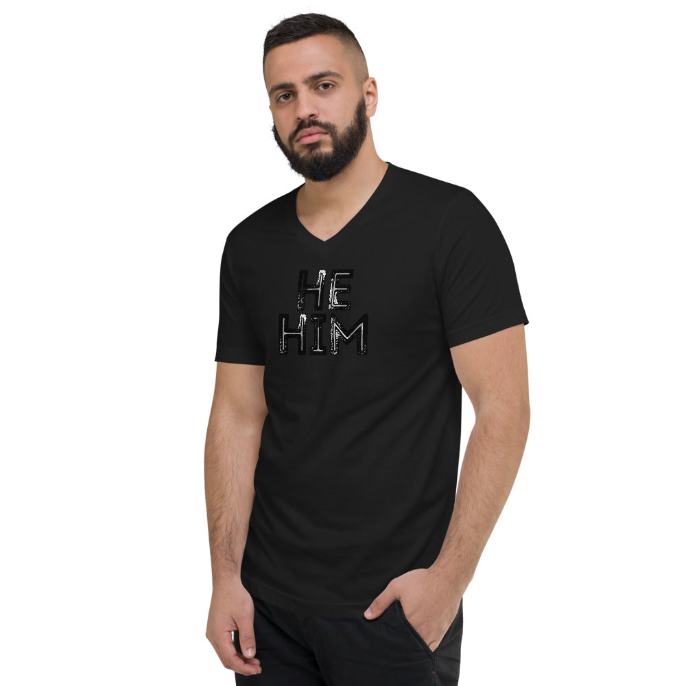 Grunge He/Him Pronouns Short Sleeve V-Neck T-Shirt by Havoq