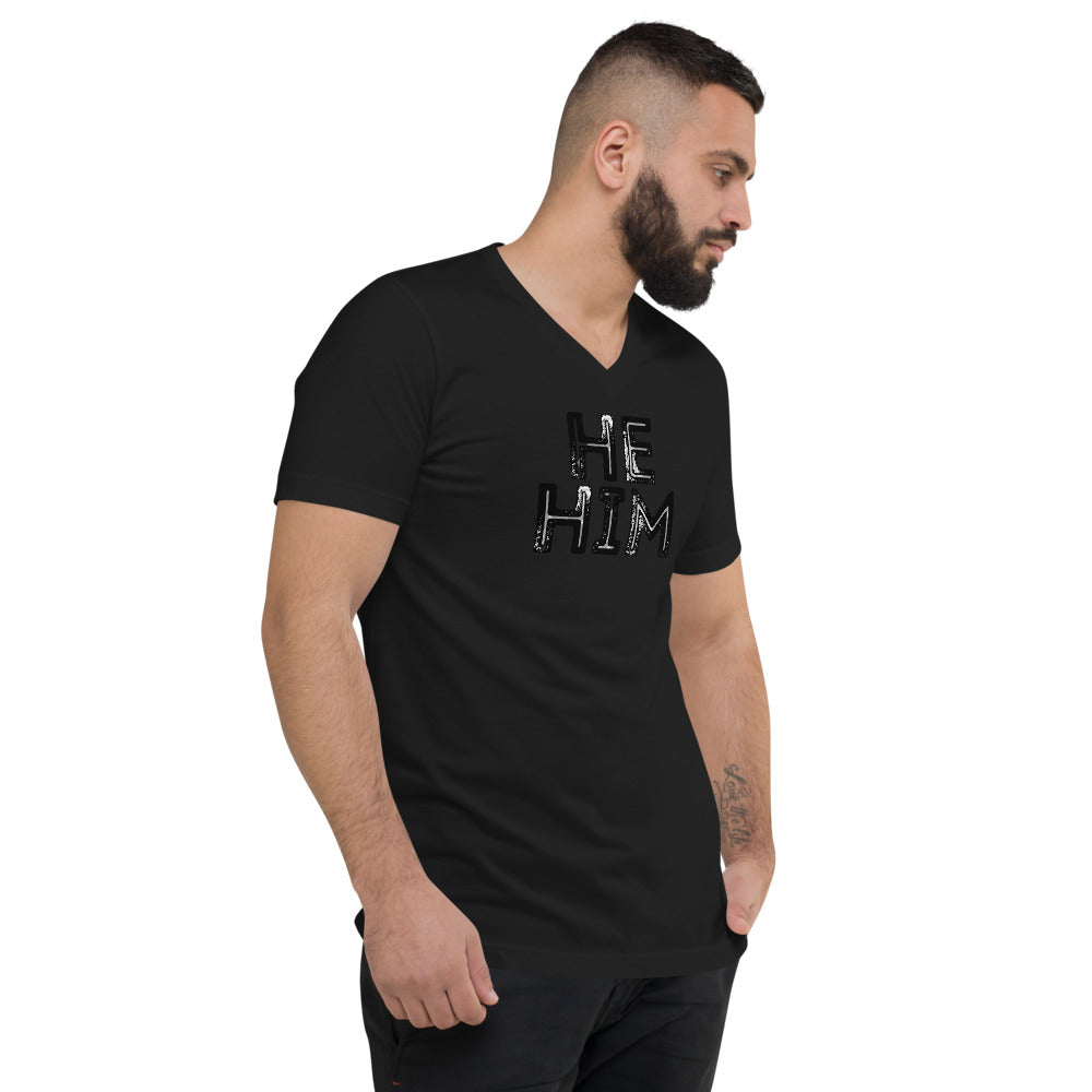 Grunge He/Him Pronouns Short Sleeve V-Neck T-Shirt by Havoq