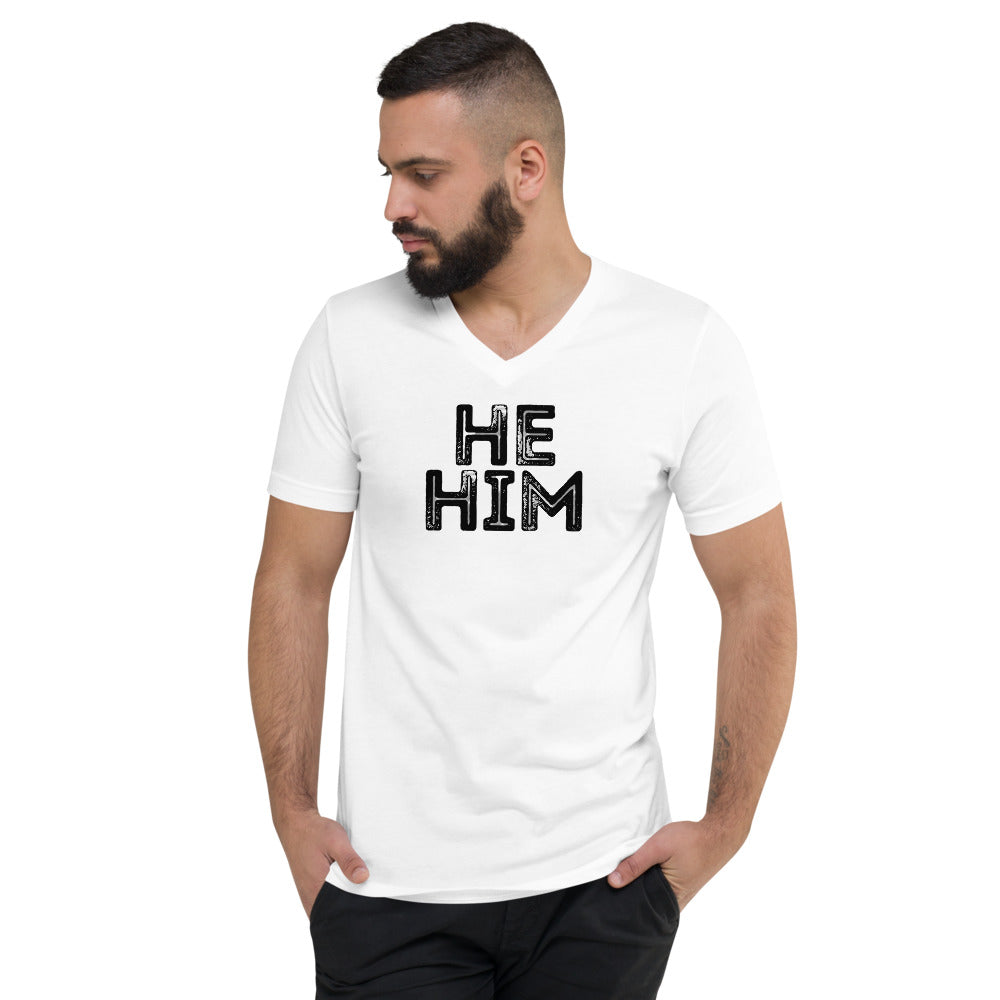 Grunge He/Him Pronouns Short Sleeve V-Neck T-Shirt by Havoq