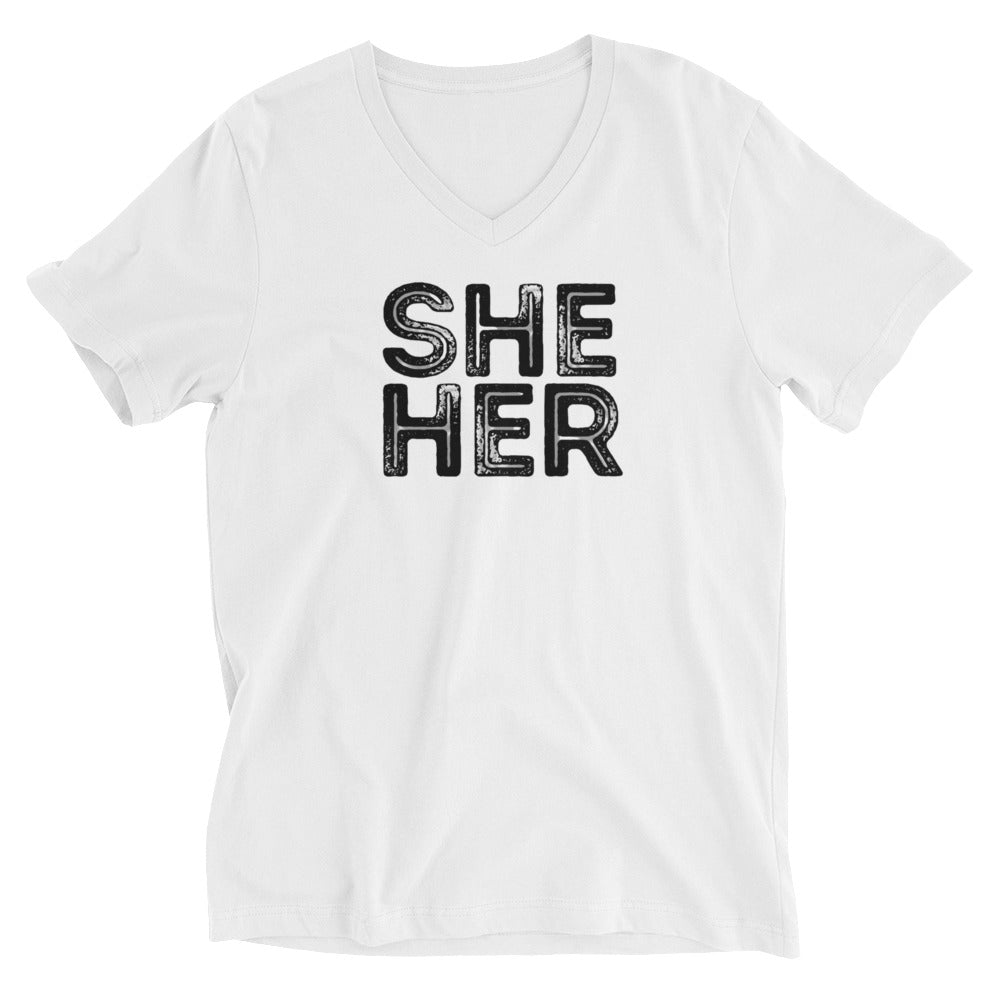 Grunge She/Her Pronouns Short Sleeve V-Neck T-Shirt by Havoq