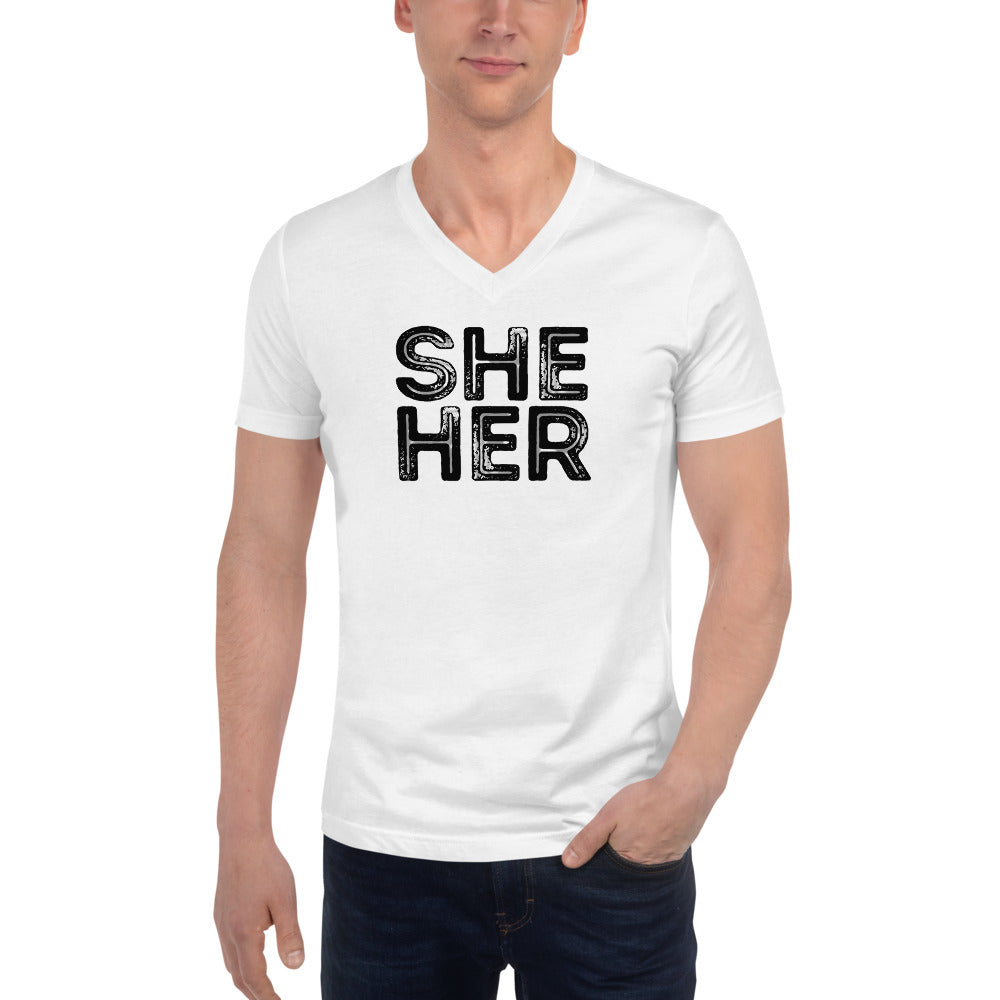 Grunge She/Her Pronouns Short Sleeve V-Neck T-Shirt by Havoq